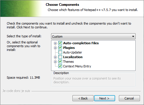 Figure 3.12 - Notepad++ install components
