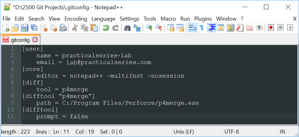 Figure 3.36 - gitconfig file with diff tool configuration
