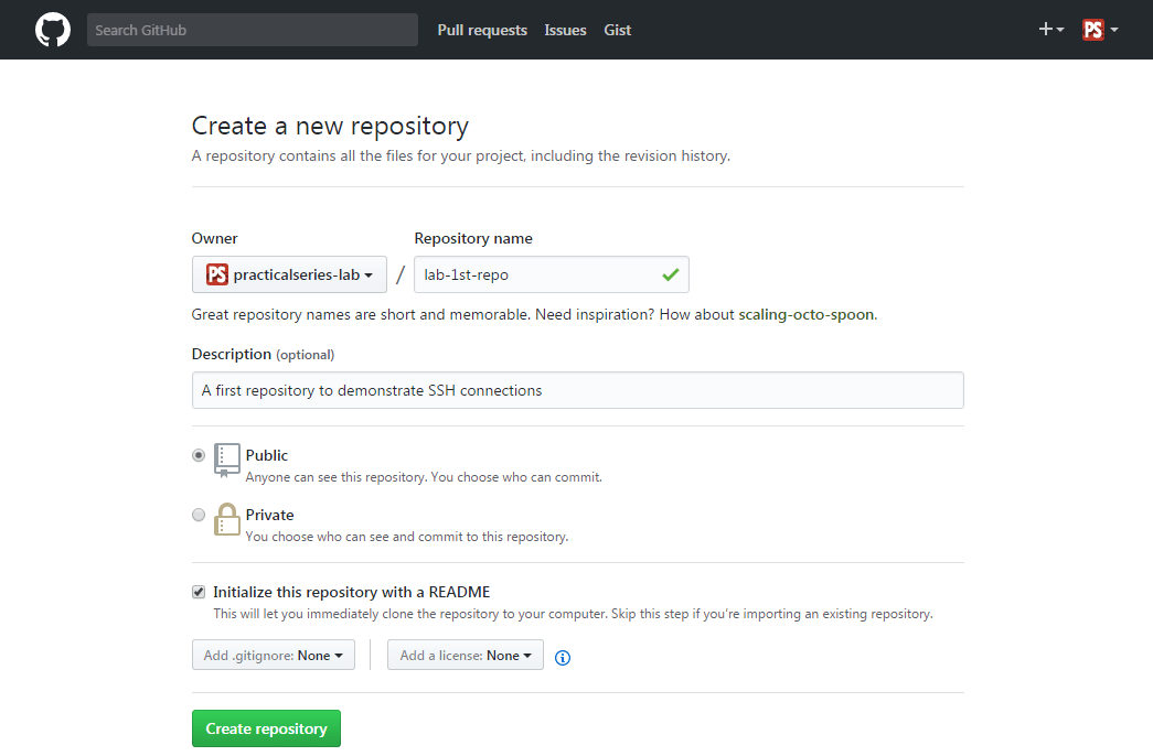 Figure 4.11 - GitHub—Create a new repository