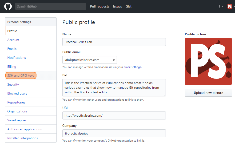 Figure 4.22 - GitHub profile settings page