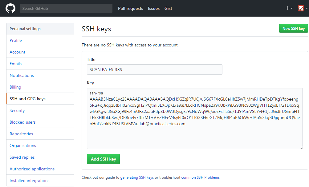 Generate ssh key for git hub in windows