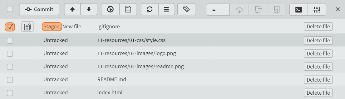 Figure 6.21 - A staged file in Brackets