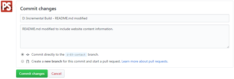 Figure 8.37 - GitHub—README.md commit message