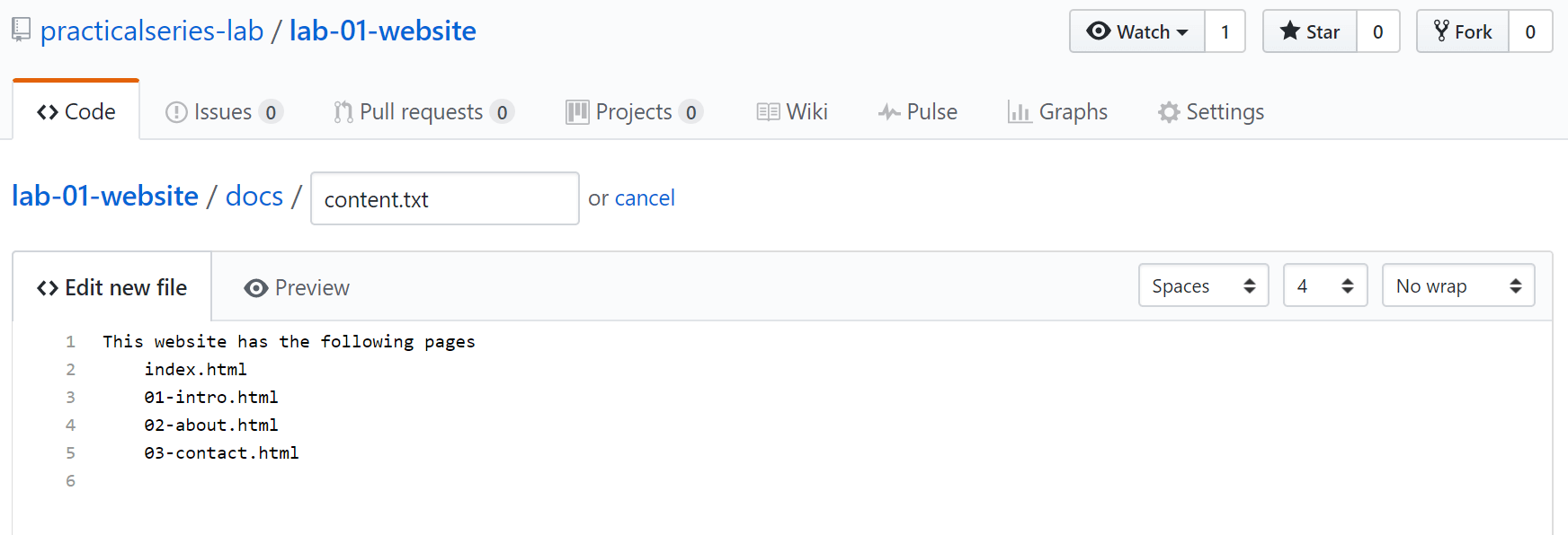Figure 9.16 - GitHub—add text to the file