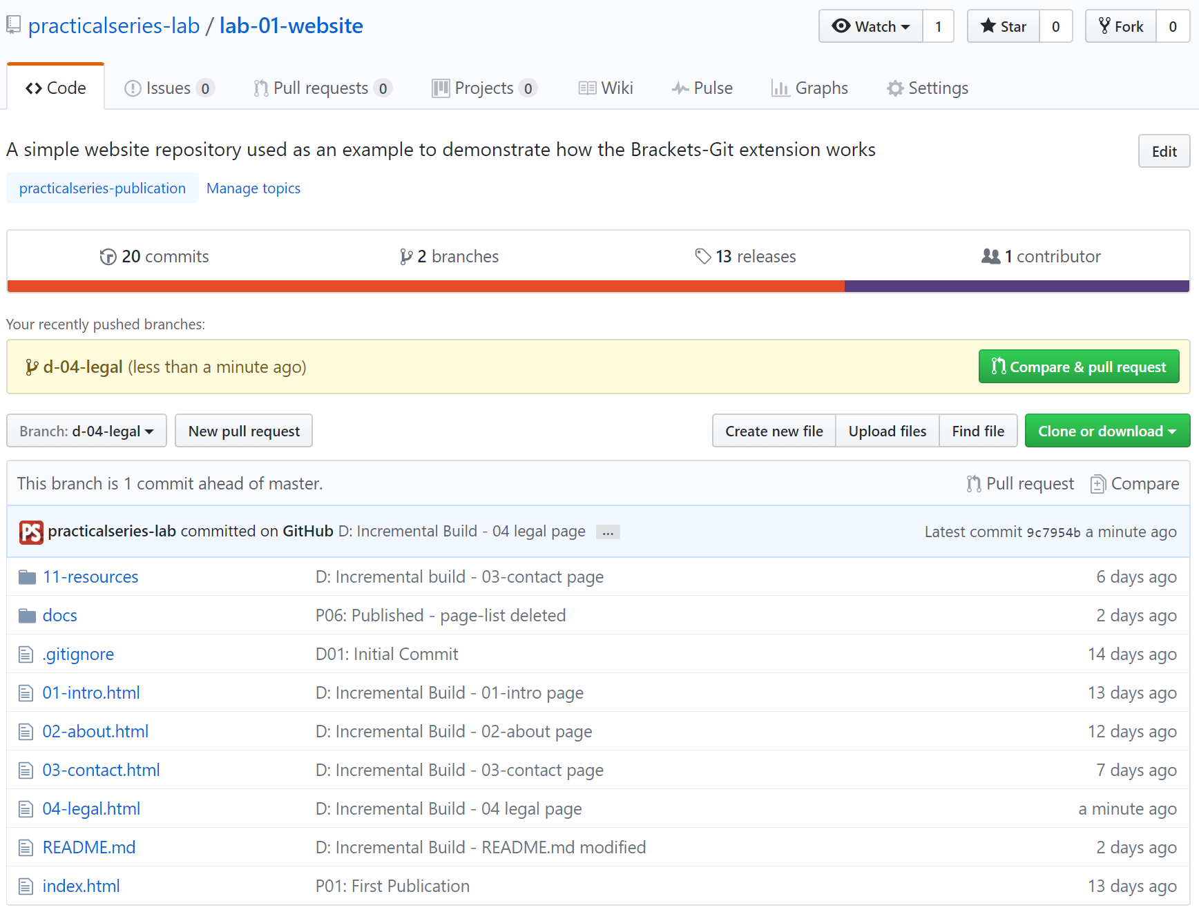 Figure 9.54 - GitHub—d-04-legal branch page with new file