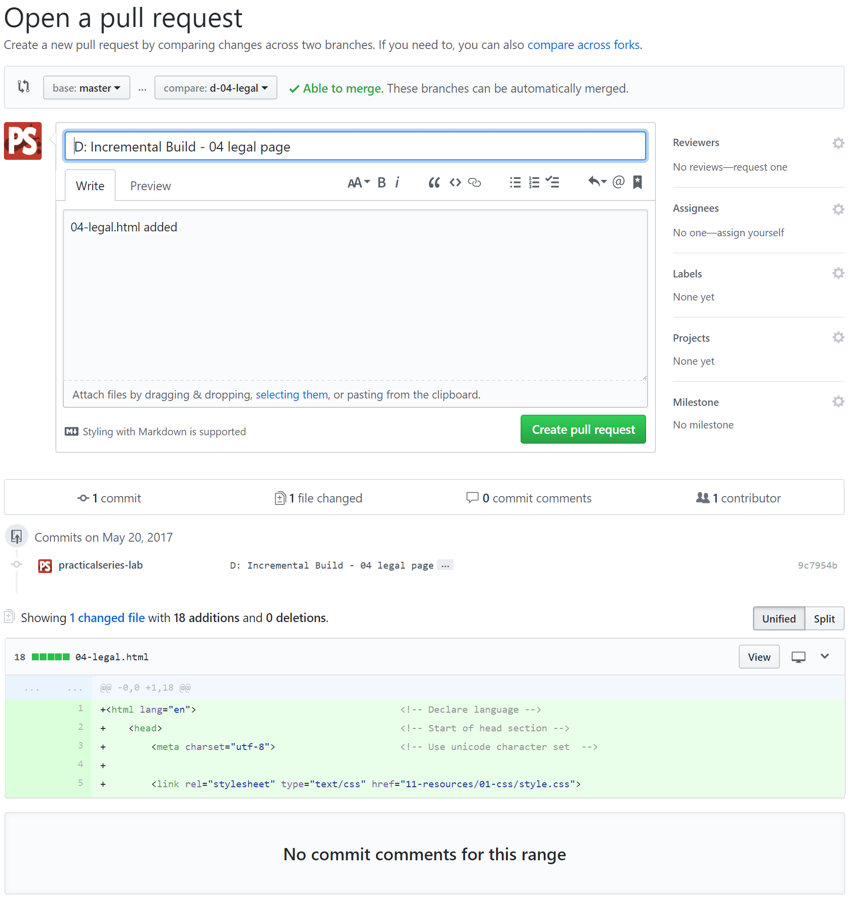 Figure 9.56 - GitHub—open a pull request page