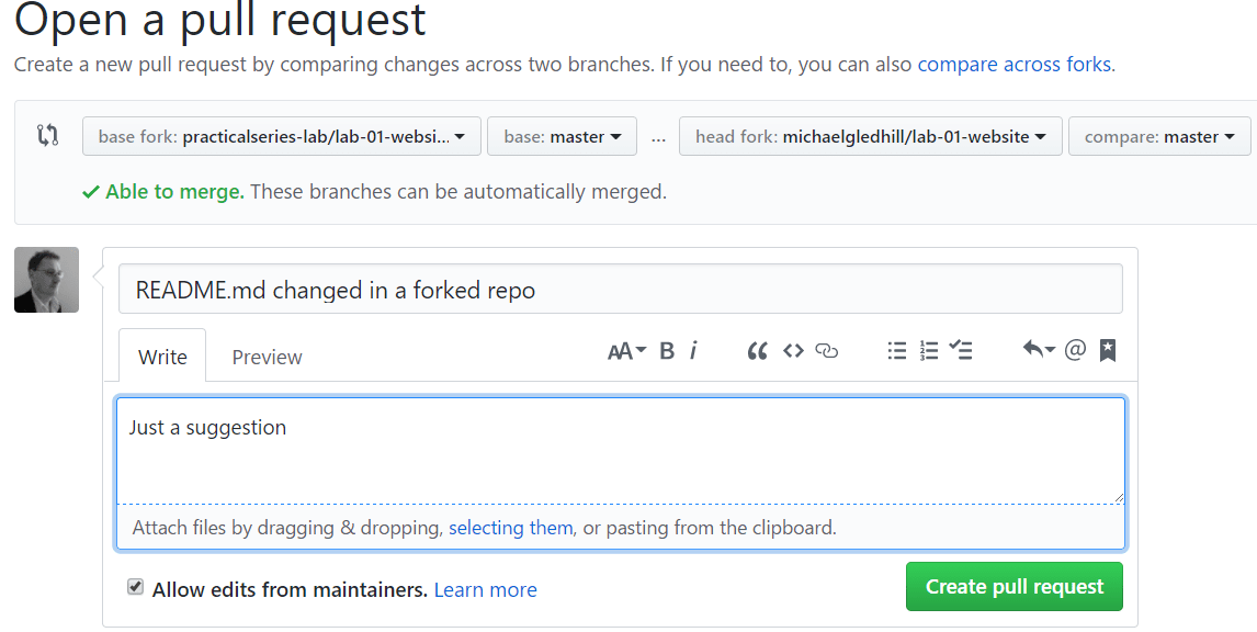 Figure 10.14 - Forked repository open the pull request