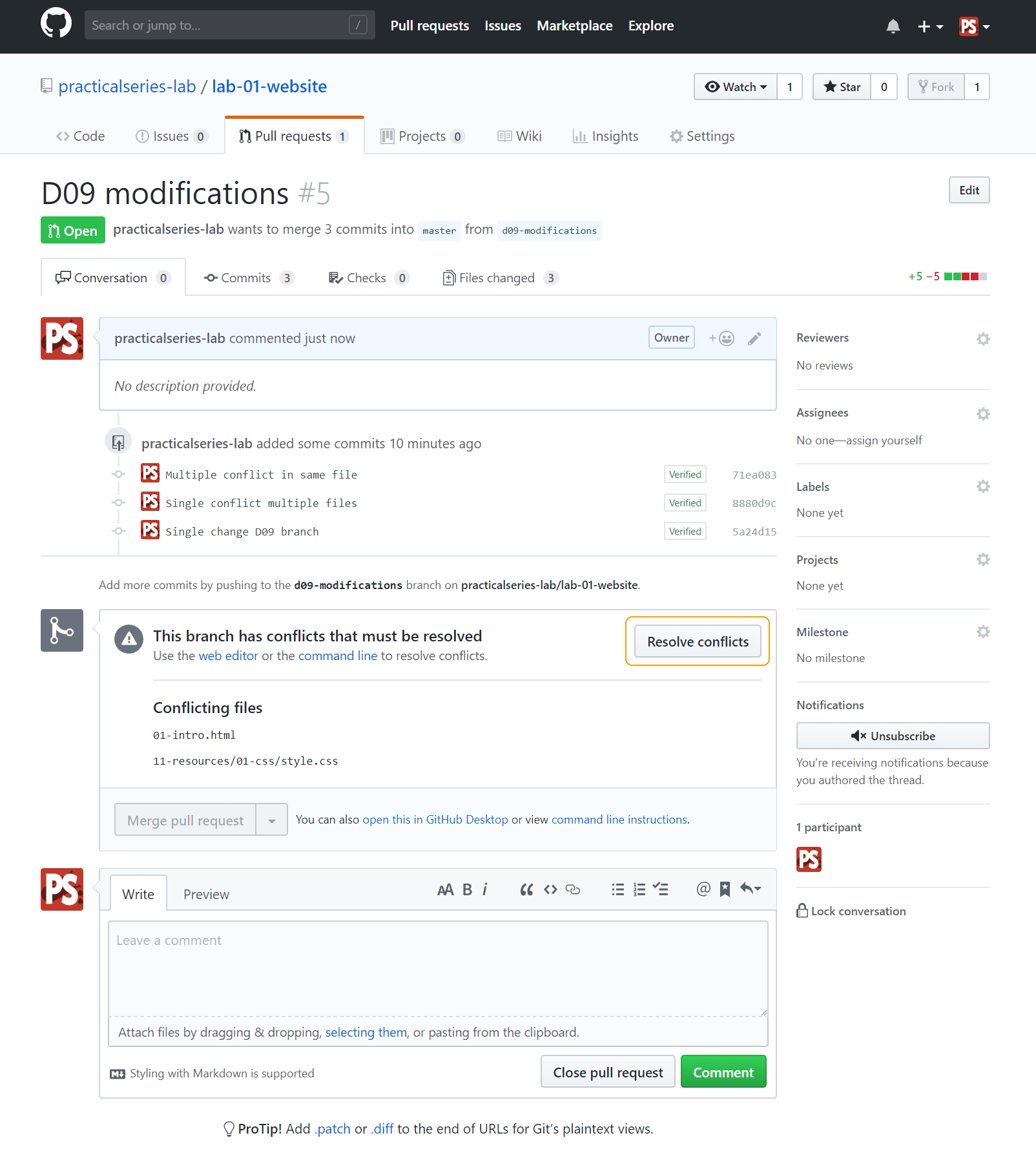 Figure F.31 - Pull request page